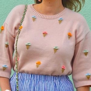 LOFT cotton ice cream cone sweater, pink. Oversized L / fits XL